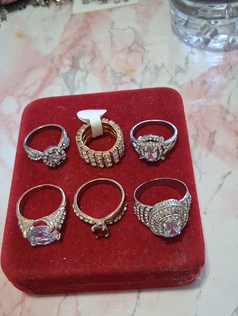 Source Unknown Gold & Silver Tone Crystal Ring Collection with Red Accent